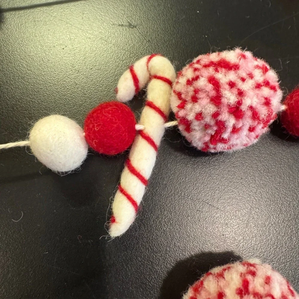 Garland Home Decor 3 sets Red White Wool Felt Candy Cane Pom Pom Christmas